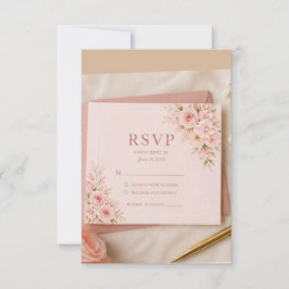 Tarjeta de RSVP floral rosa sonrosado, respuesta d