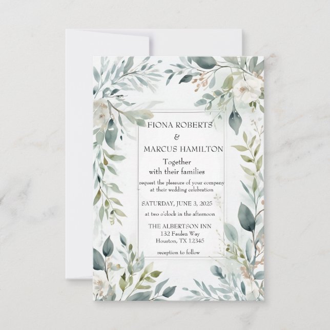 Tarjeta de RSVP Floral Rústica Botánica (Anverso)