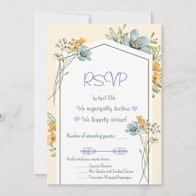 Tarjeta de RSVP geométrica de flores silvestres az (Anverso)