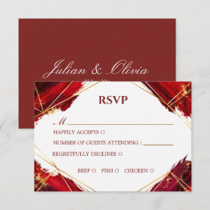 Tarjeta de RSVP geométrica de lujo en burgundy y o