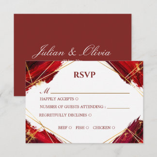 Tarjeta de RSVP geométrica de lujo en burgundy y o