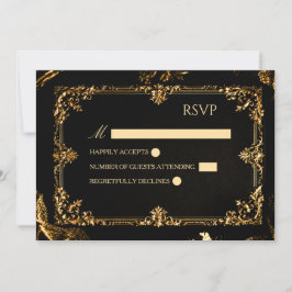 Tarjeta de RSVP gótica negra y dorada