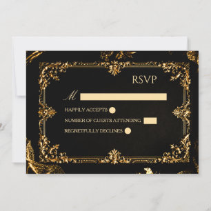 Tarjeta de RSVP gótica negra y dorada