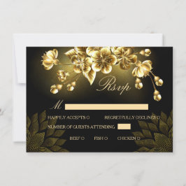 Tarjeta de RSVP gótica negra y dorada con elección