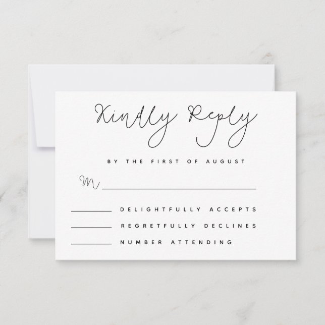 Tarjeta de RSVP manuscrita con minimalismo caprich (Anverso)
