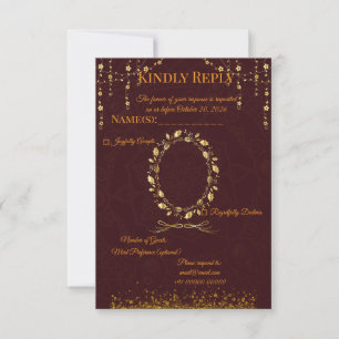 Tarjeta de RSVP Maroon Gold