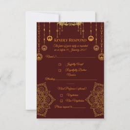 Tarjeta de RSVP Marrón y Dorado Elegante