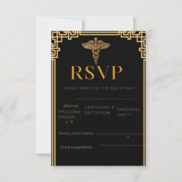 Tarjeta de RSVP Médica Elegante de Negro y Oro con