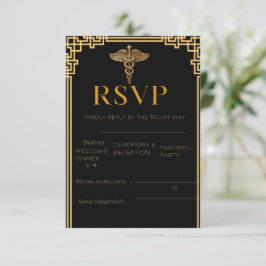 Tarjeta de RSVP Médica Elegante de Negro y Oro con
