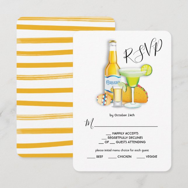 Tarjeta de RSVP Menú de Tacos Tequila y Cerveza (Anverso / Reverso)
