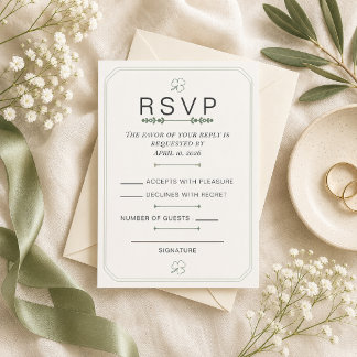 Tarjeta de RSVP minimalista editable en verde salv