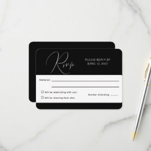 Tarjeta de RSVP Minimalista en Blanco y Negro