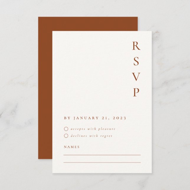 Tarjeta de RSVP Minimalista Naranja Quemada (Anverso / Reverso)