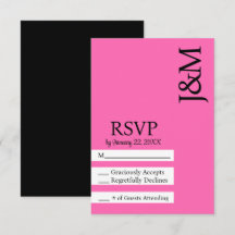 Tarjeta de RSVP minimalista negra y magenta rosa i