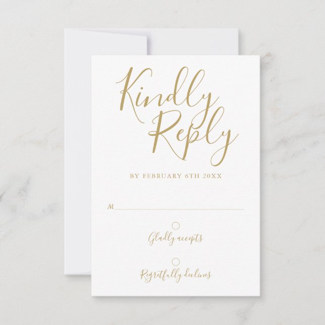 Tarjeta de RSVP moderna con firma dorada (Anverso)
