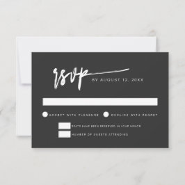 Tarjeta de RSVP moderna contemporánea negra PRIYA
