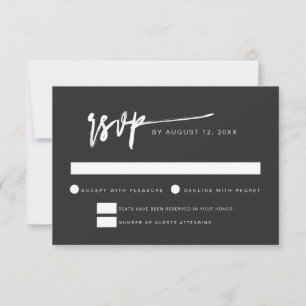 Tarjeta de RSVP moderna contemporánea negra PRIYA