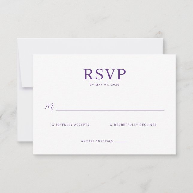 Tarjeta de RSVP Morada Elegante (Anverso)
