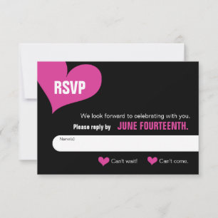 Tarjeta de RSVP - Negra con Corazones Rosados