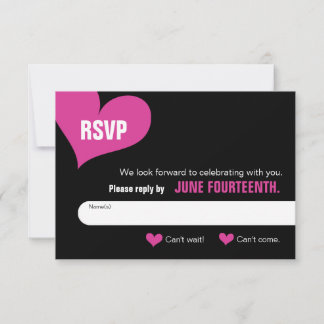 Tarjeta de RSVP - Negra con Corazones Rosados