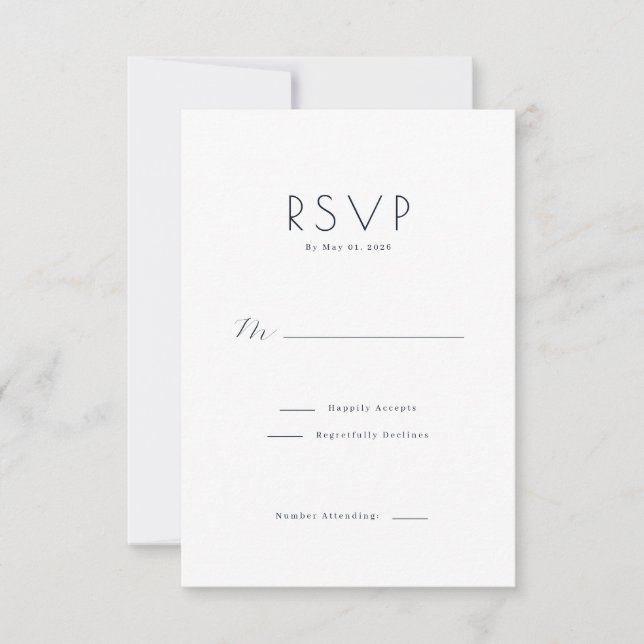 Tarjeta de RSVP Negra Elegante (Anverso)