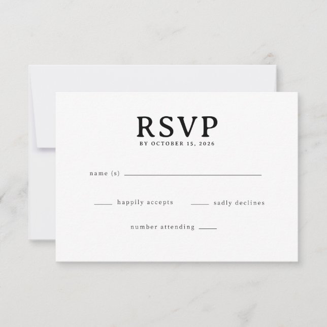 Tarjeta de RSVP Negra Elegante (Anverso)
