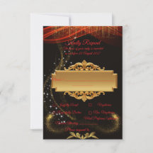 Tarjeta de RSVP negra elegante con diseño dorado c