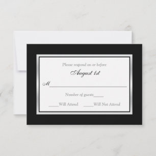 Tarjeta de RSVP   Negro y Blanco   Silvertone