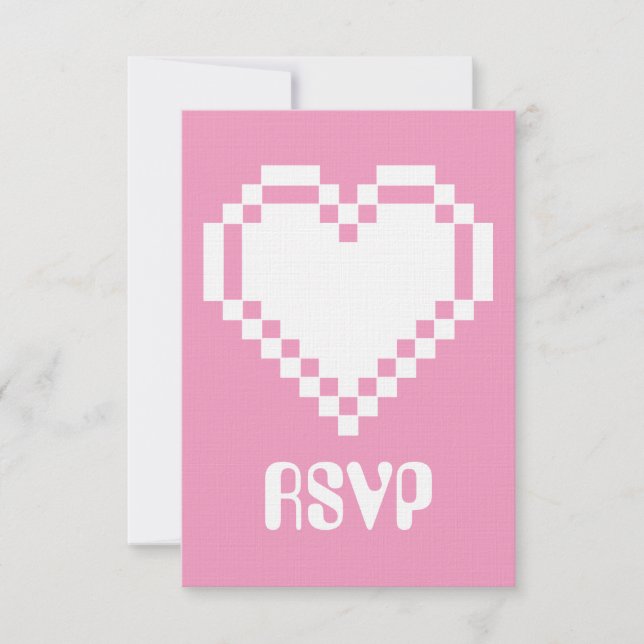 Tarjeta de RSVP Nuestros Corazones de 8 Bits en Ro (Anverso)