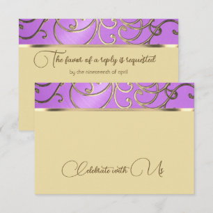 Tarjeta de RSVP Orquídea Elegante y Filigrana Dora