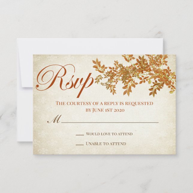 Tarjeta de RSVP Otoño Rústico Enamórate (Anverso)