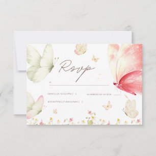 Tarjeta de RSVP para Baby Shower de Mariposa Rosa 