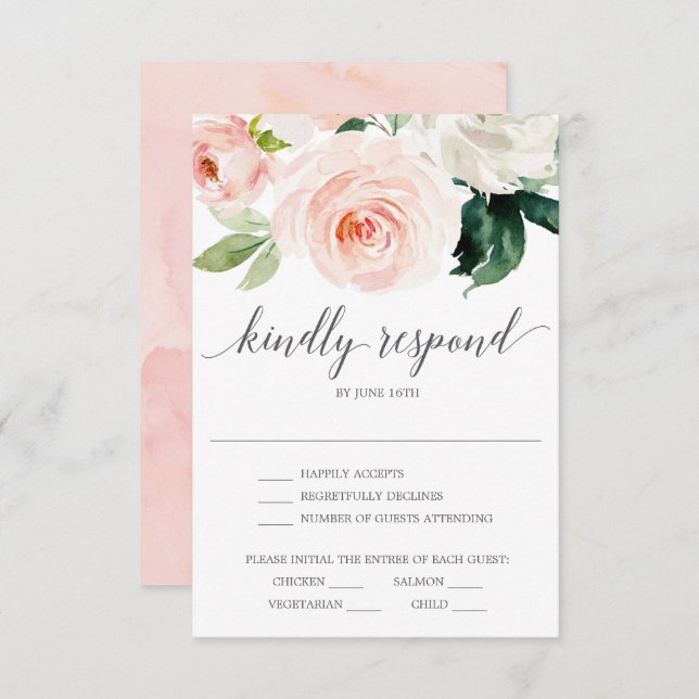 Tarjeta de RSVP para Boda Blushing Blooms (Anverso / Reverso)