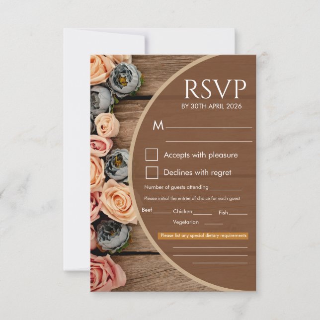 Tarjeta de RSVP para Boda con Encanto Rústico (Anverso)
