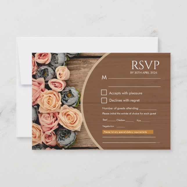 Tarjeta de RSVP para Boda con Encanto Rústico (Anverso)