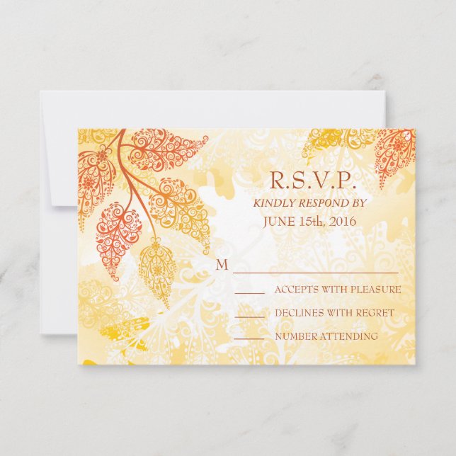 Tarjeta de RSVP para boda de Hojas de encaje (Anverso)