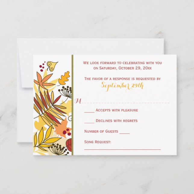 Tarjeta de RSVP para Boda de Otoño | Hojas, Semill (Anverso)