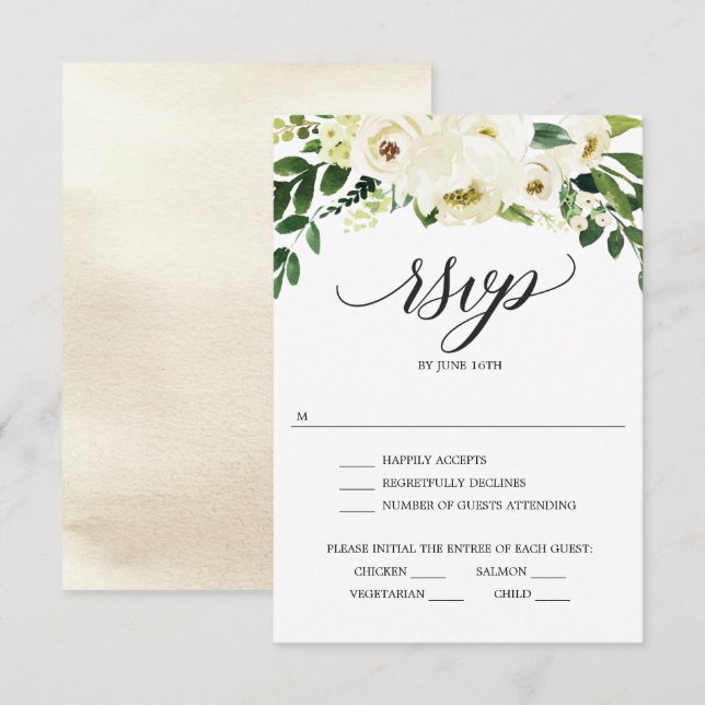 Tarjeta de RSVP para Boda de Rosas Blancas (Anverso / Reverso)