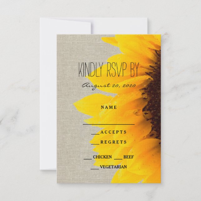Tarjeta de RSVP para Boda Rústica de Girasoles (Anverso)