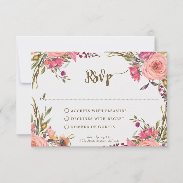 tarjeta de rsvp para ducha nupcial de flores silve (Anverso)