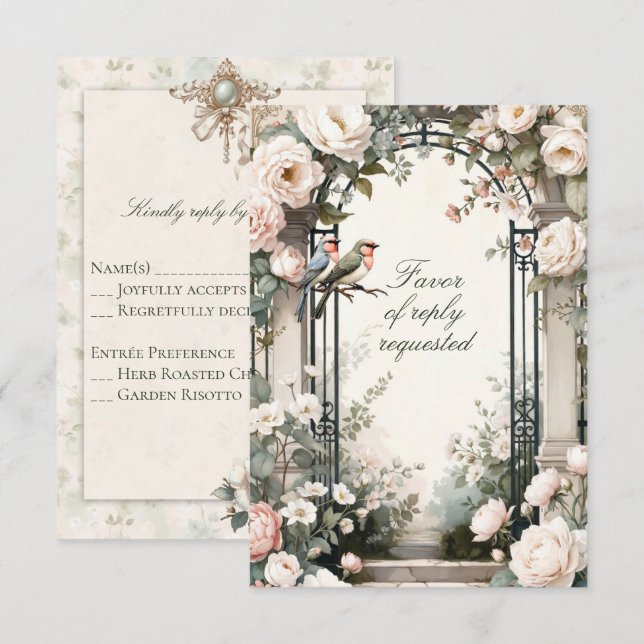 Tarjeta de RSVP para la Fiesta de Compromiso Flora (Anverso / Reverso)