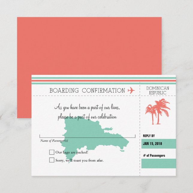 Tarjeta de RSVP Pase de Abordar A República Domini (Anverso / Reverso)
