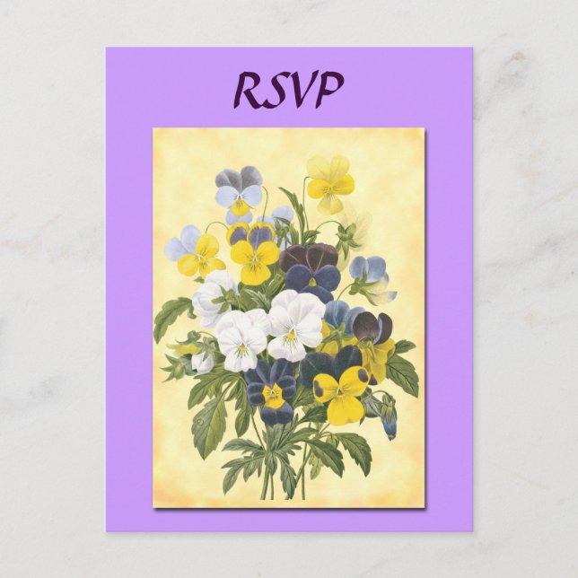Tarjeta de RSVP personalizada con violetas botánic (Anverso)