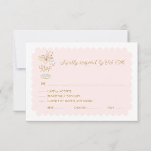 Tarjeta de RSVP Pétalos Rosados y Prosecco