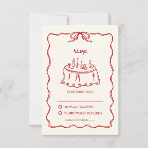 Tarjeta de RSVP Roja Caprichosa Dibujada a Mano co