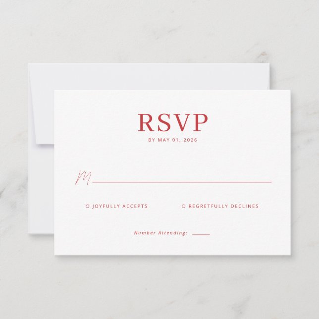 Tarjeta de RSVP Roja Elegante (Anverso)