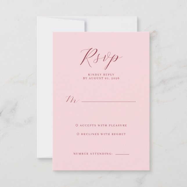 Tarjeta de RSVP Rosa Elegante (Anverso)