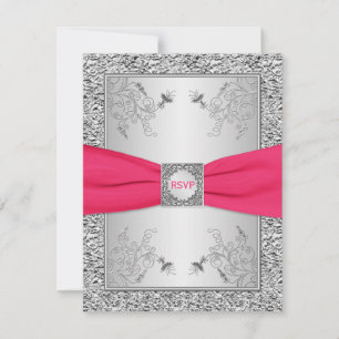 Tarjeta de RSVP Rosa, Hoja de Plata FALSA, Flora