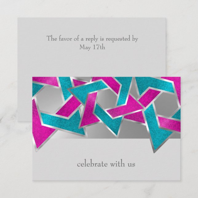 Tarjeta de RSVP Rosa Turquesa Estrella de David Cu (Anverso / Reverso)
