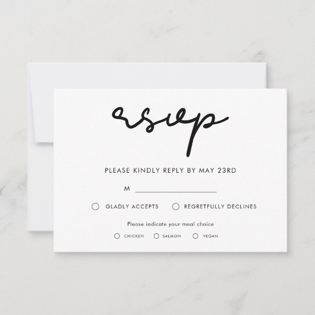 Tarjeta de RSVP simple con elección de comida (Anverso)